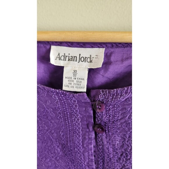 Adrian Jordan Women Top Blouse Shirt Size 30/32 Blue Shiny Silk Button Up top - Picture 3 of 6